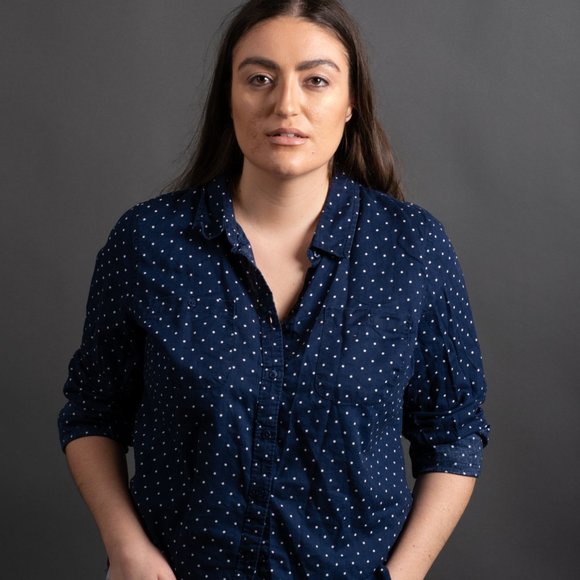 Navy Polka Dot Button Down by St. John's Bay - Picture 2 of 8